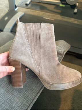 Aldo Taupe Suede Block Heel Ankle Boots